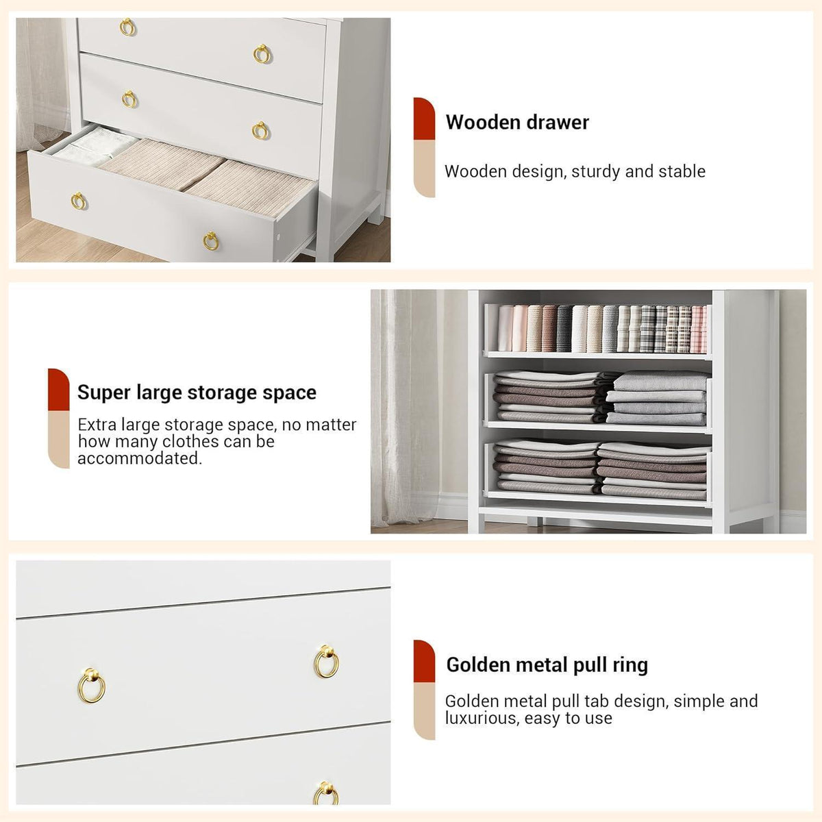 Weiße Kommode mit 3 Schubladen – Schlafzimmer Sideboard