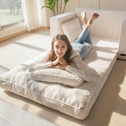 Cremefarbenes Cord Schlafsofa 140cm – 2-Sitzer mit Liegefläche