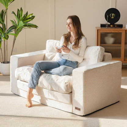 Cremefarbenes Cord Schlafsofa 140cm – 2-Sitzer mit Liegefläche