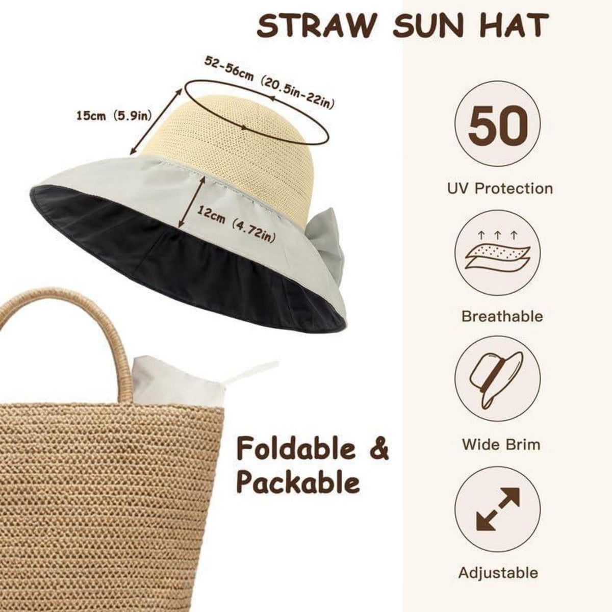 Sonnenhut Damen mit UPF 50 & Breiter Krempe – Beige