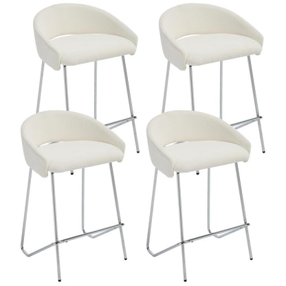 Moderner Barhocker 4er Set mit Chenille-Polsterung, Weiß