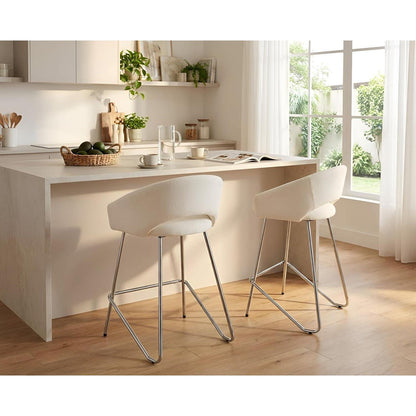 Moderner Barhocker 4er Set mit Chenille-Polsterung, Weiß