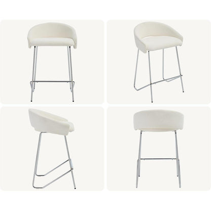 Moderner Barhocker 2er Set mit Chenille-Polsterung, Weiß