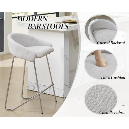 Barhocker Set 4er Grau – Chenille, Metallgestell, Modern
