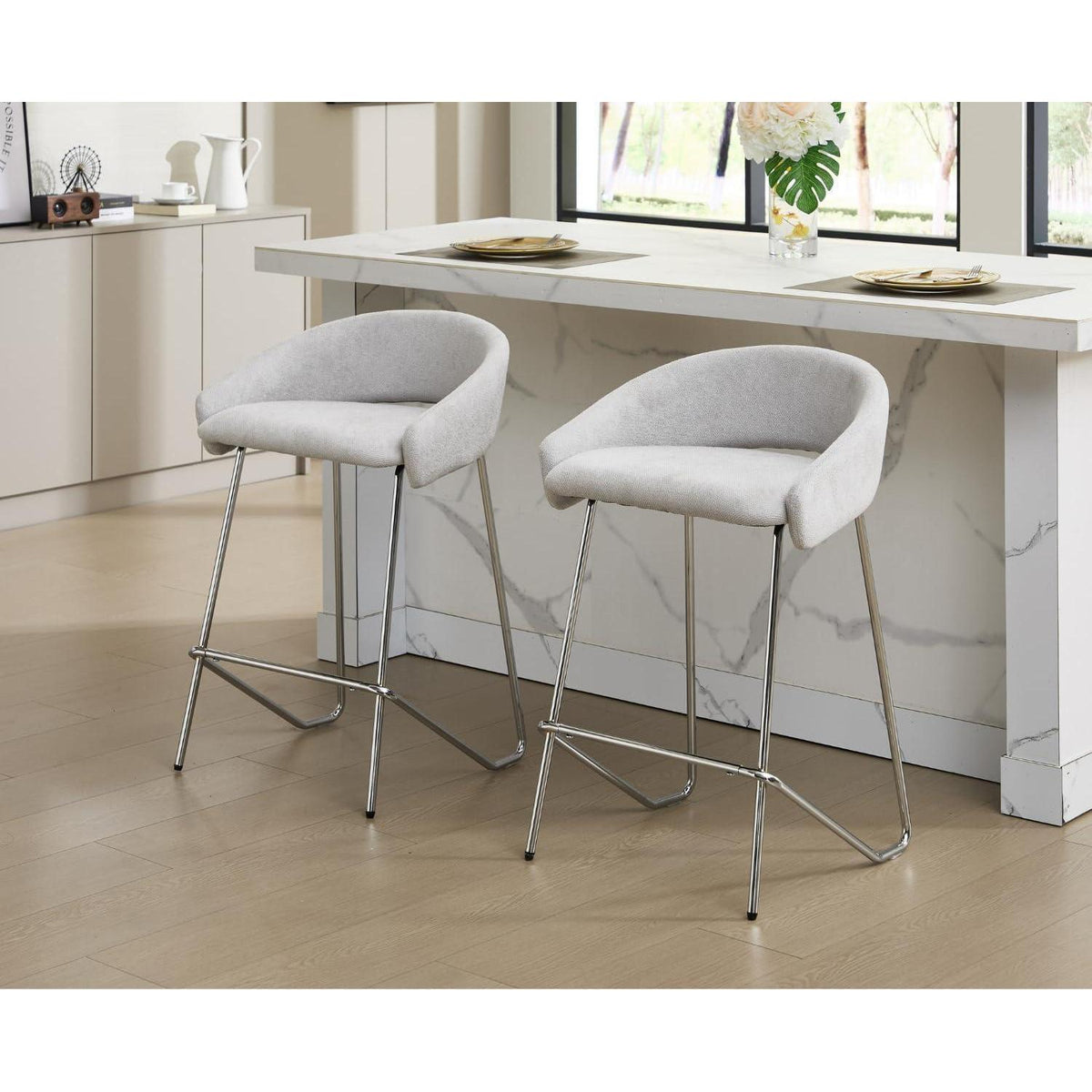 Barhocker Set 4er Grau – Chenille, Metallgestell, Modern