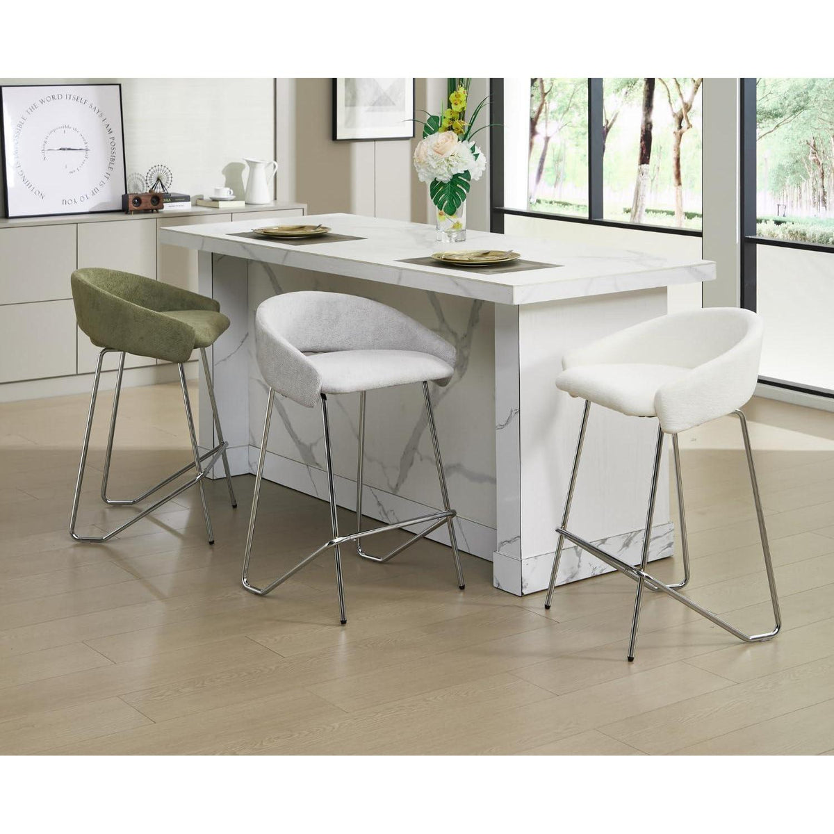 Barhocker Set 4er Grau – Chenille, Metallgestell, Modern