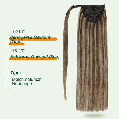 Echthaar Zopf Extension Braun mit Honigblond Highlights