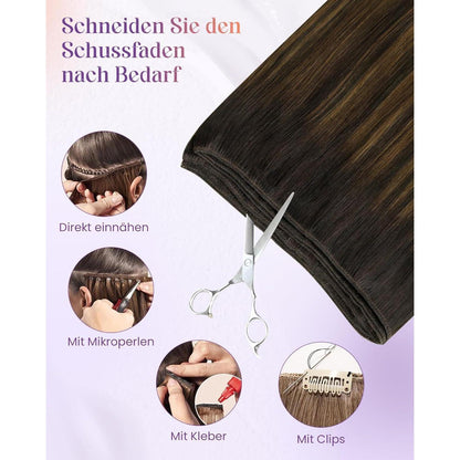 Echthaar Tressen Braun Balayage Ombre 35cm Remy Haar