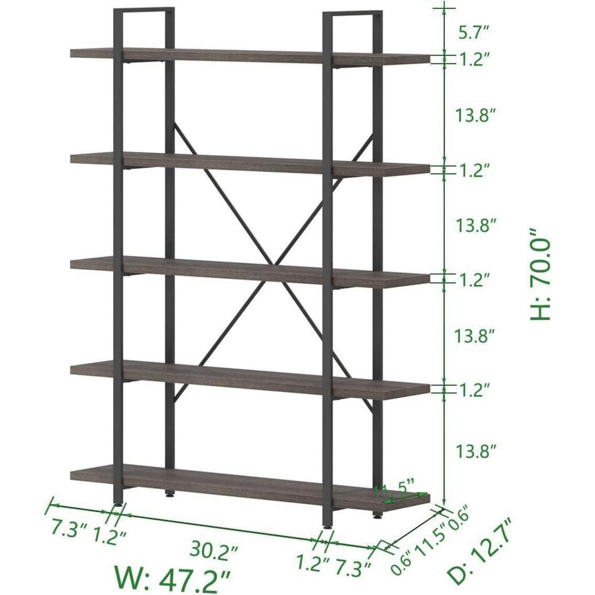 Holz-Metall Bücherregal 5 Ebenen Industriell