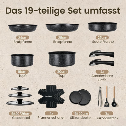 19-teiliges Topf- & Pfannenset mit Titan-Keramik-Antihaftbeschichtung