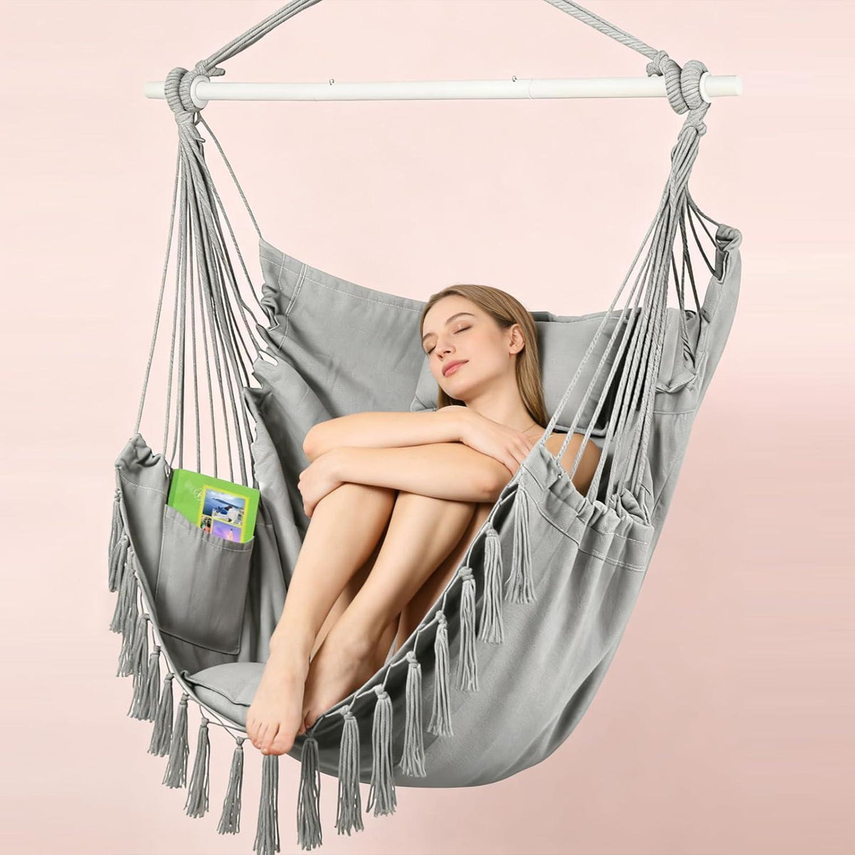 Extra großer Schaukelstuhl mit Kissen – Hängesessel für Terrasse & Schlafzimmer