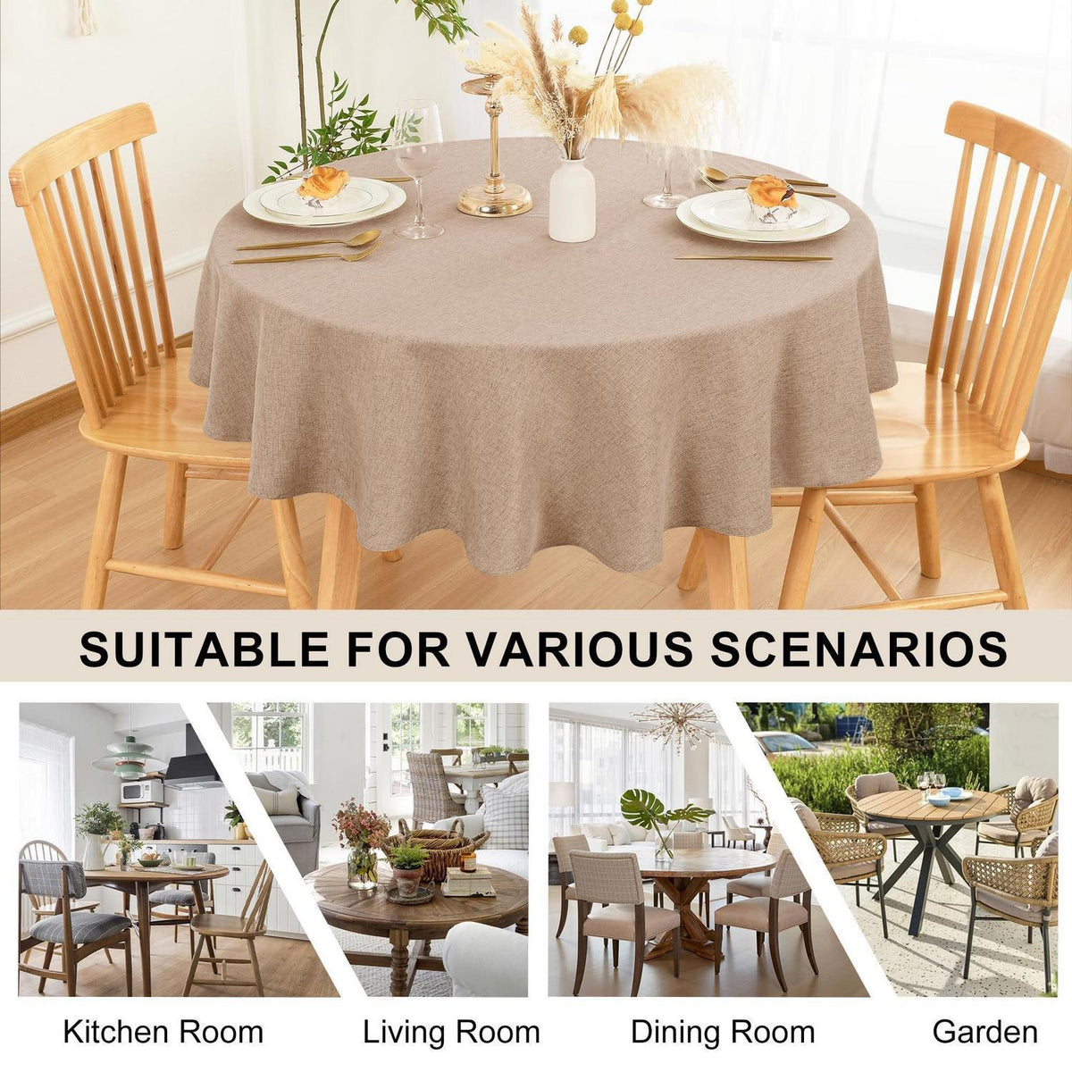 Runde Tischdecke Khaki 140cm – Abwaschbar & Wasserabweisend