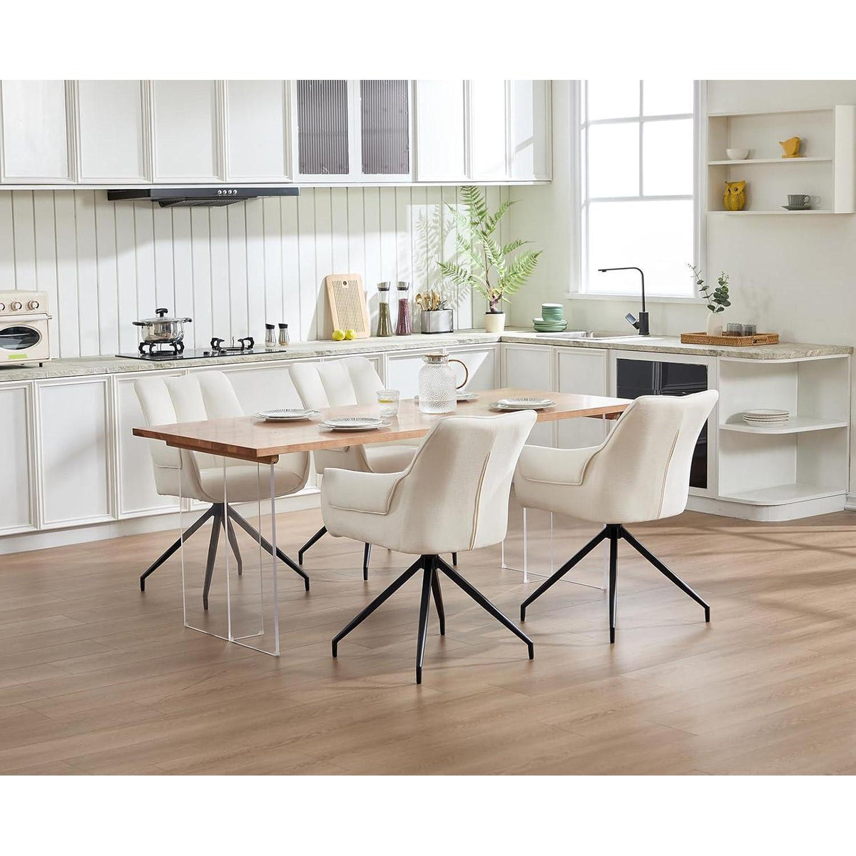 Drehbarer Esszimmerstuhl Set Beige – Bequemer Polsterstuhl mit Armlehnen