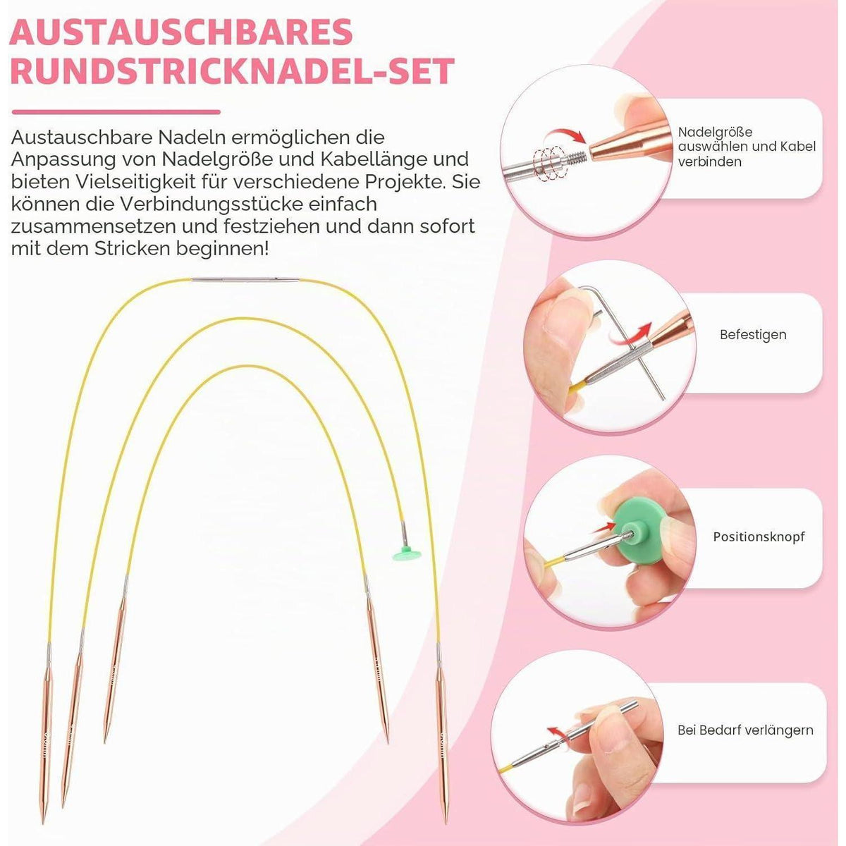 Austauschbares Rundstricknadel-Set mit Zubehör für Anfänger & Profis