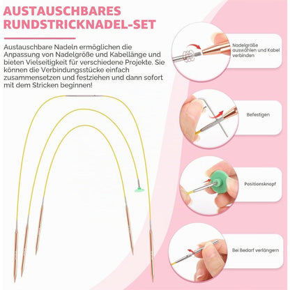 Austauschbares Rundstricknadel-Set mit Zubehör für Anfänger & Profis