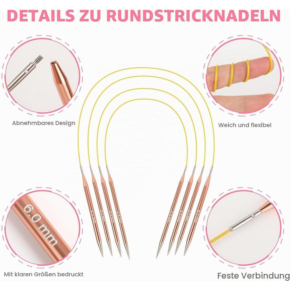 Austauschbares Rundstricknadel-Set mit Zubehör für Anfänger & Profis