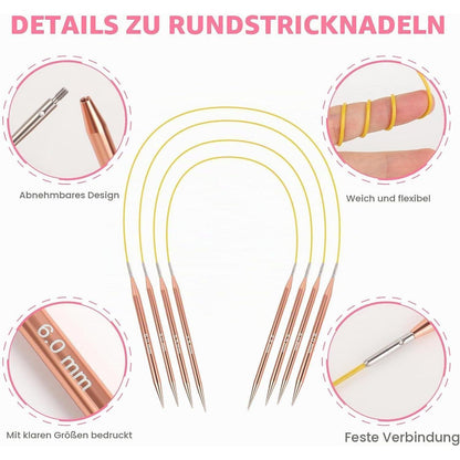 Austauschbares Rundstricknadel-Set mit Zubehör für Anfänger & Profis