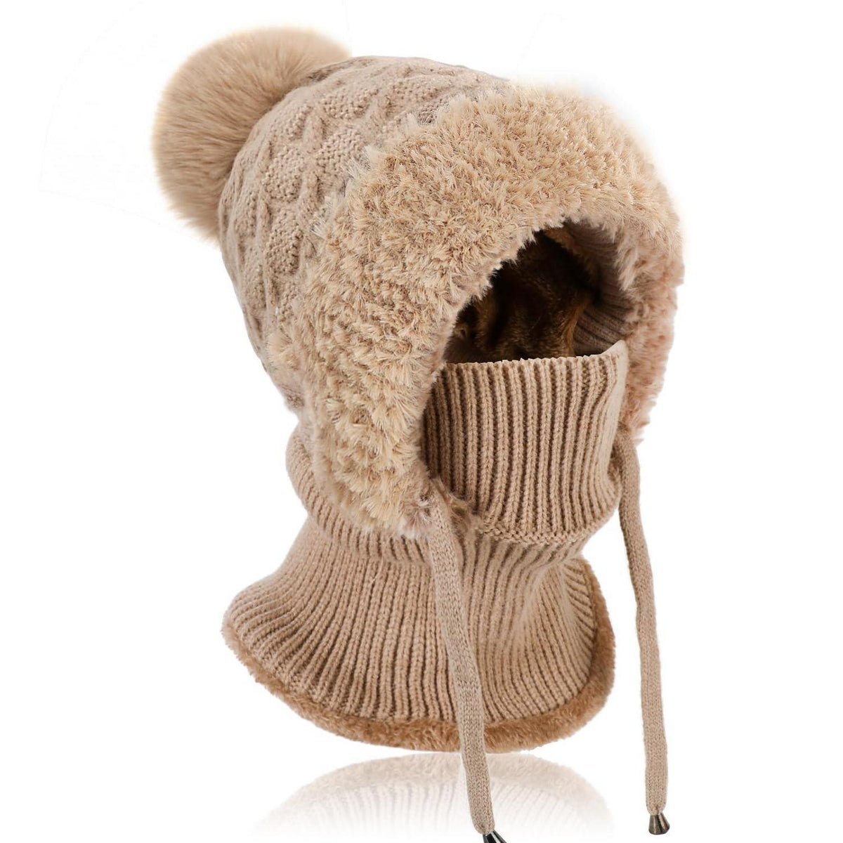 Winter Mütze Damen mit Schal & Gesichtsmaske - Warme Beanie mit Fleece