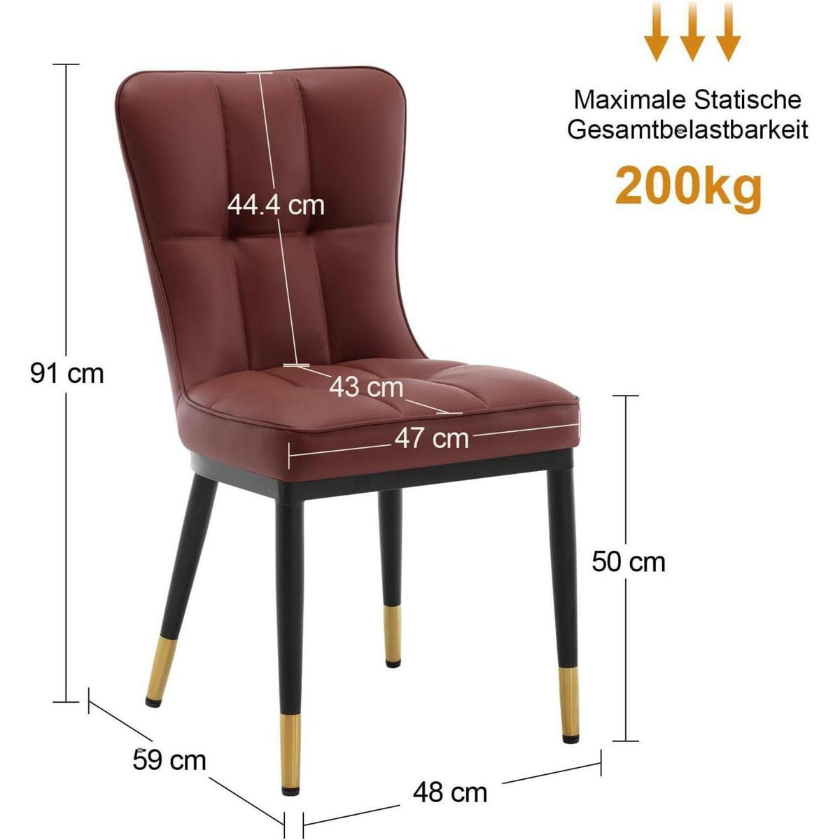 Esszimmerstühle Set 6er –, Burgunderrot, 200KG in Lederoptik