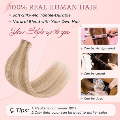 Echthaar Clip-in Extensions – Weissbraun/Hellblond #12p613, 35cm
