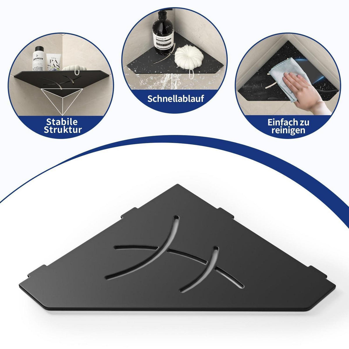 Duschablage Edelstahl Ecke Schwarz 2er Pack - Platzsparend & Robust