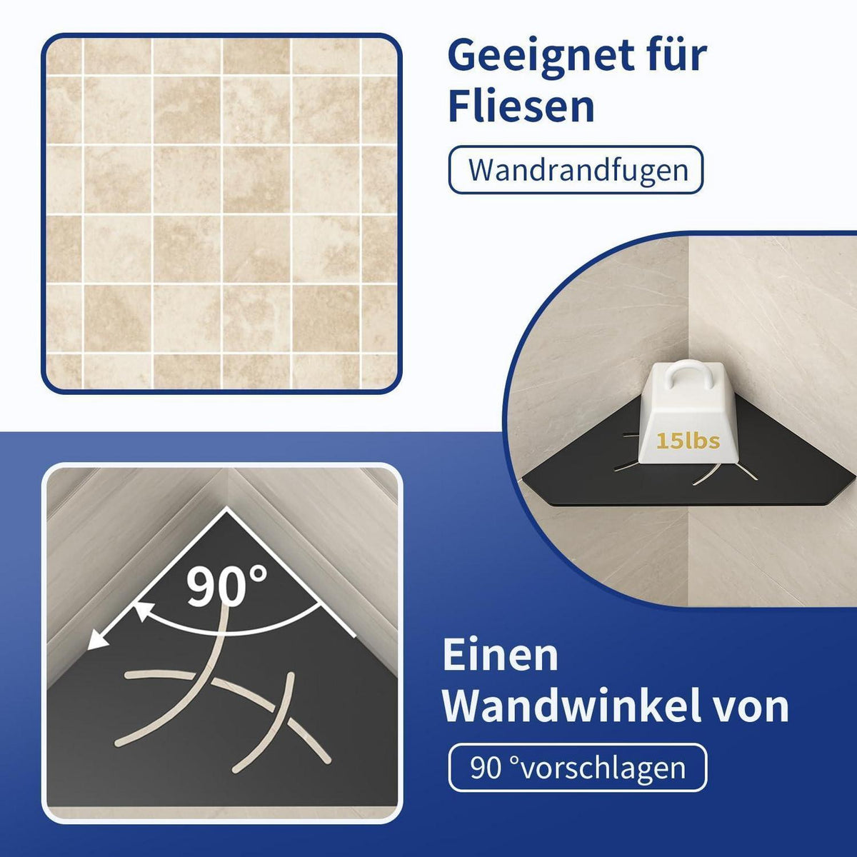 Duschablage Edelstahl Ecke Schwarz 2er Pack - Platzsparend & Robust