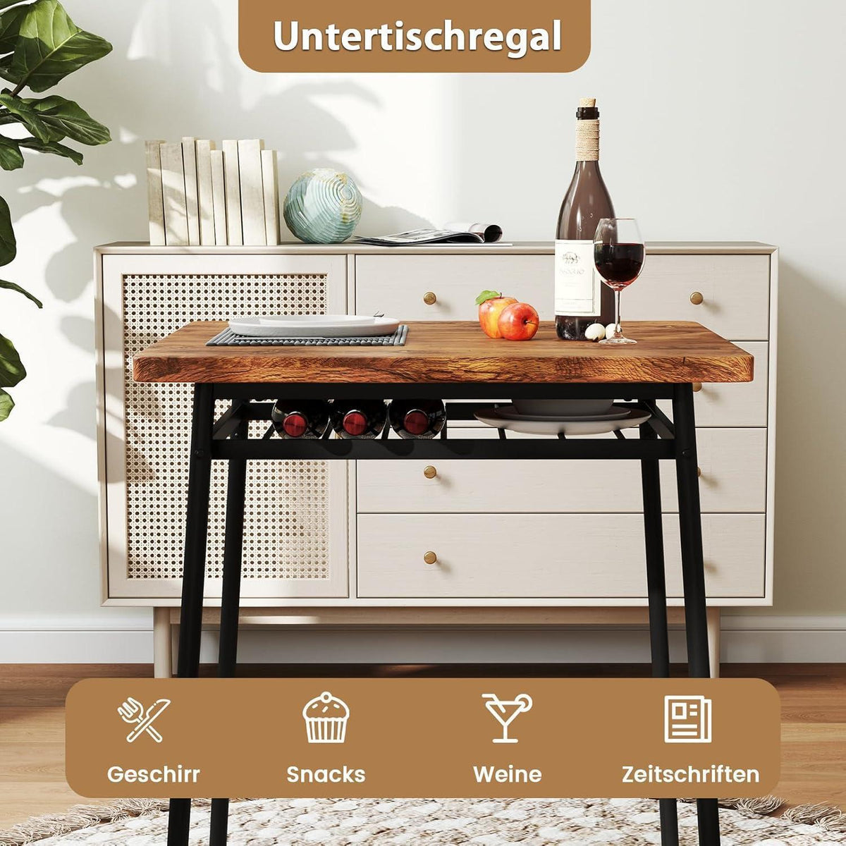 Esstisch Set für 2 Personen mit Stühlen & Ablage