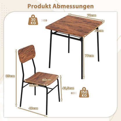 Esstisch Set für 2 Personen mit Stühlen & Ablage