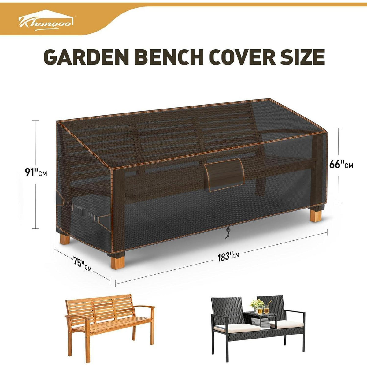 Gartenbank Abdeckung 183x75x66/91cm – Wasserdicht & Windfest