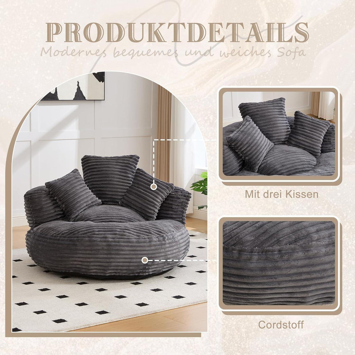Boneless Lounger Sitzsack Sofa | Bequemes Lazy Sofa mit Kissen