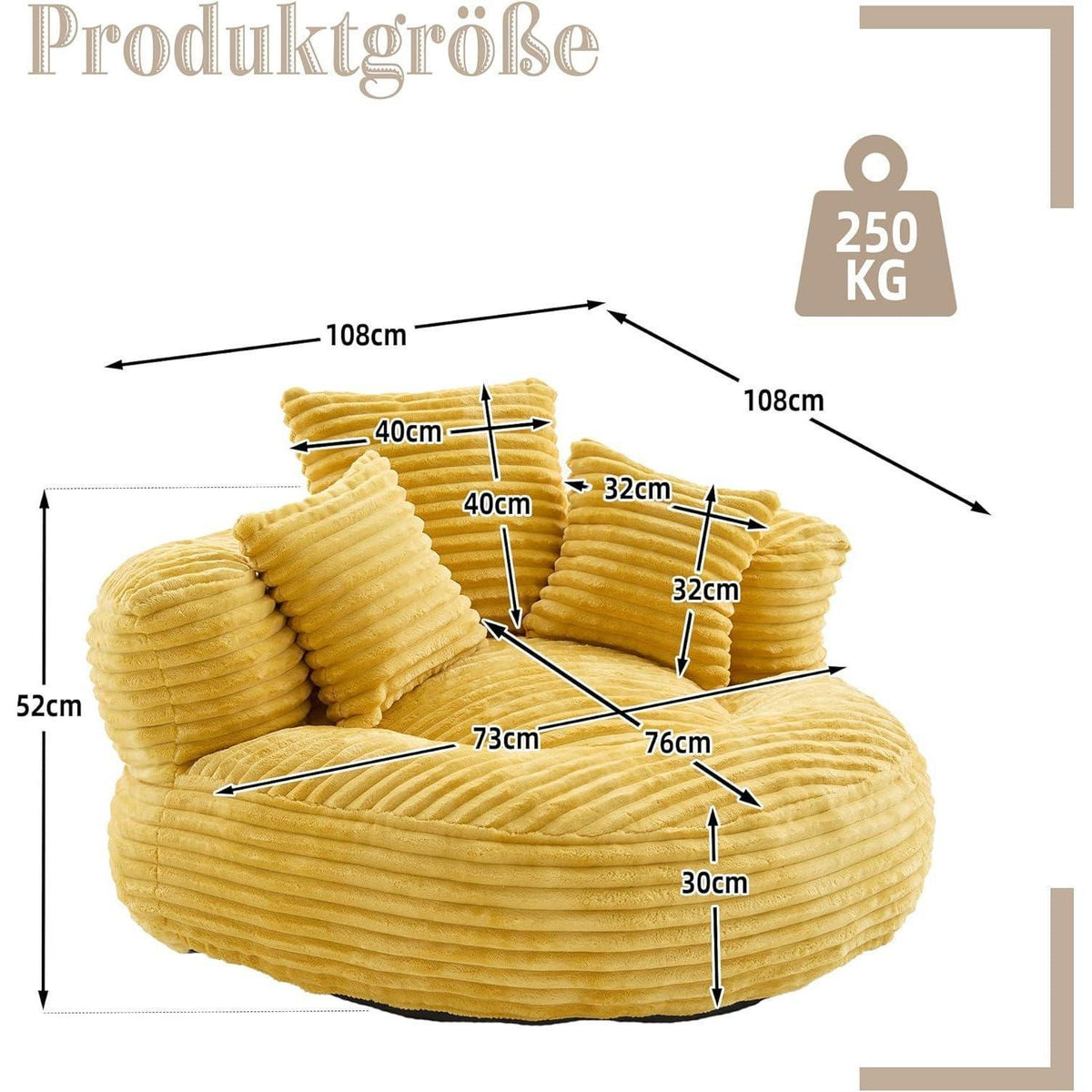 Boneless Lounger Sitzsack Sofa | Gelb | Bequem & Vielseitig