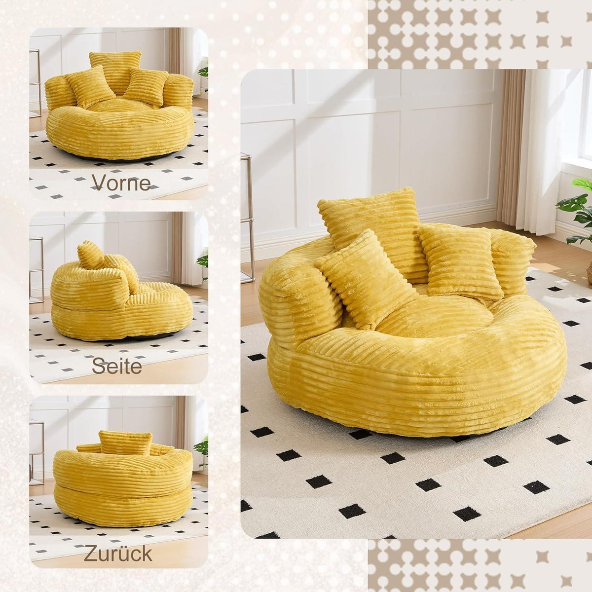 Boneless Lounger Sitzsack Sofa | Gelb | Bequem & Vielseitig