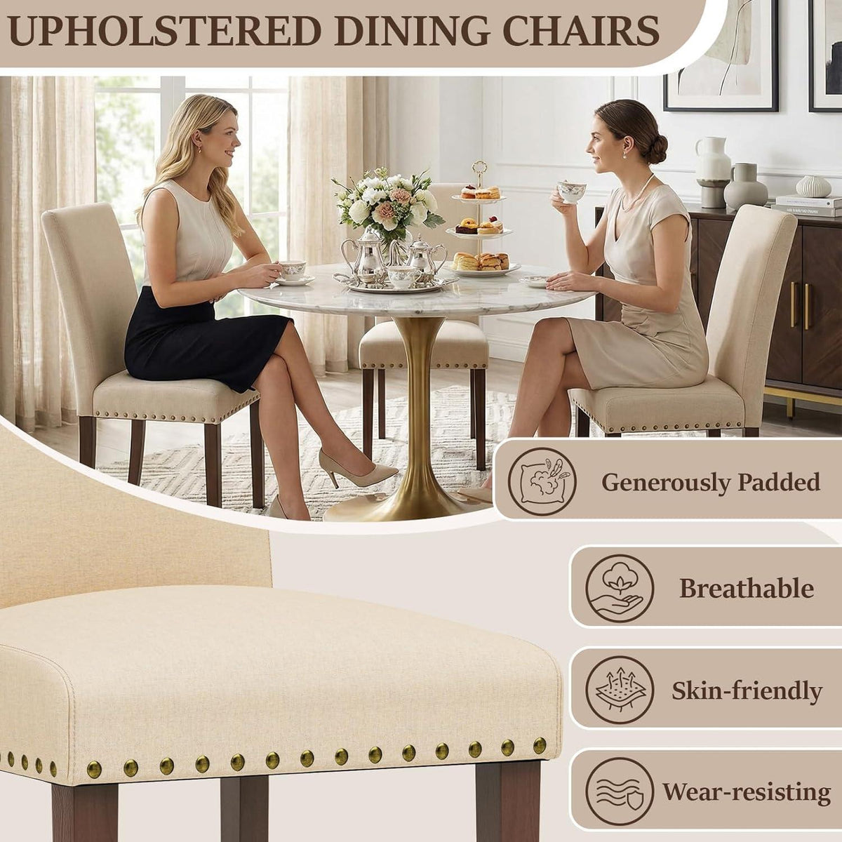 Clevich Esszimmerstühle 2er Set, Beige – Traditionell & Bequem