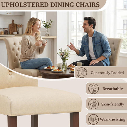 Gepolsterte Esszimmerstühle 6er Set, Beige, Chesterfield Stil