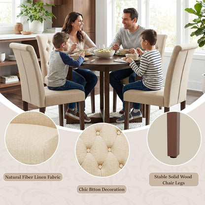 Gepolsterte Esszimmerstühle 6er Set, Beige, Chesterfield Stil