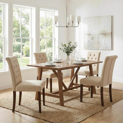 Gepolsterte Esszimmerstühle im Chesterfield Stil (4er Set, Beige)