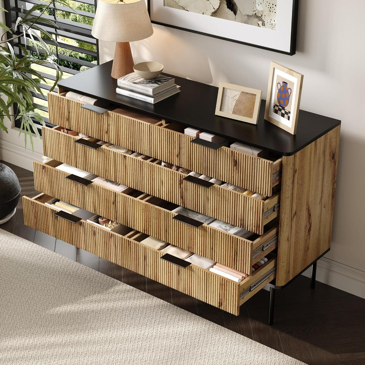 Modernes Sideboard mit 8 Türen & Schubladen – Schwarz & Holz