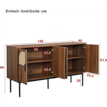 Sideboard mit 4 Türen & Stauraum – 140x40x80cm Holzoptik
