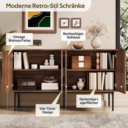 Sideboard mit 4 Türen & Stauraum – 140x40x80cm Holzoptik