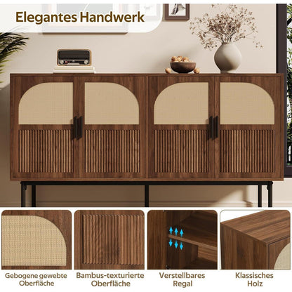 Sideboard mit 4 Türen & Stauraum – 140x40x80cm Holzoptik