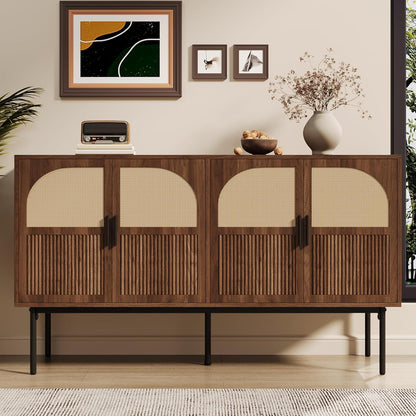 Sideboard mit 4 Türen & Stauraum – 140x40x80cm Holzoptik