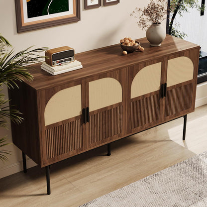Sideboard mit 4 Türen & Stauraum – 140x40x80cm Holzoptik