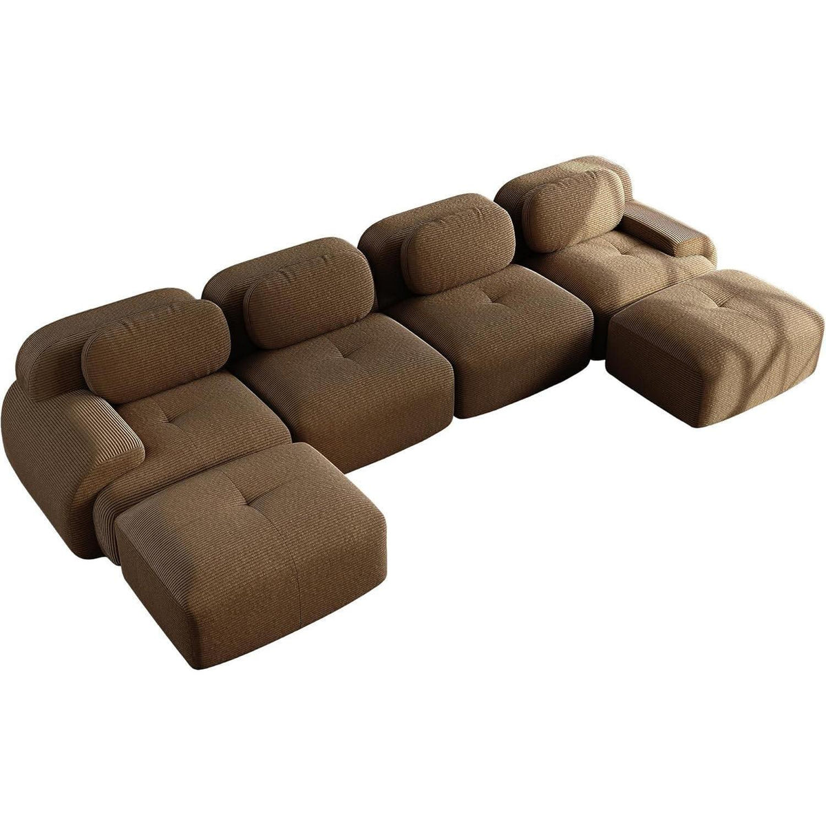 U-förmiges Cord Sofa (4-Sitzer + 2 Hocker) Braun