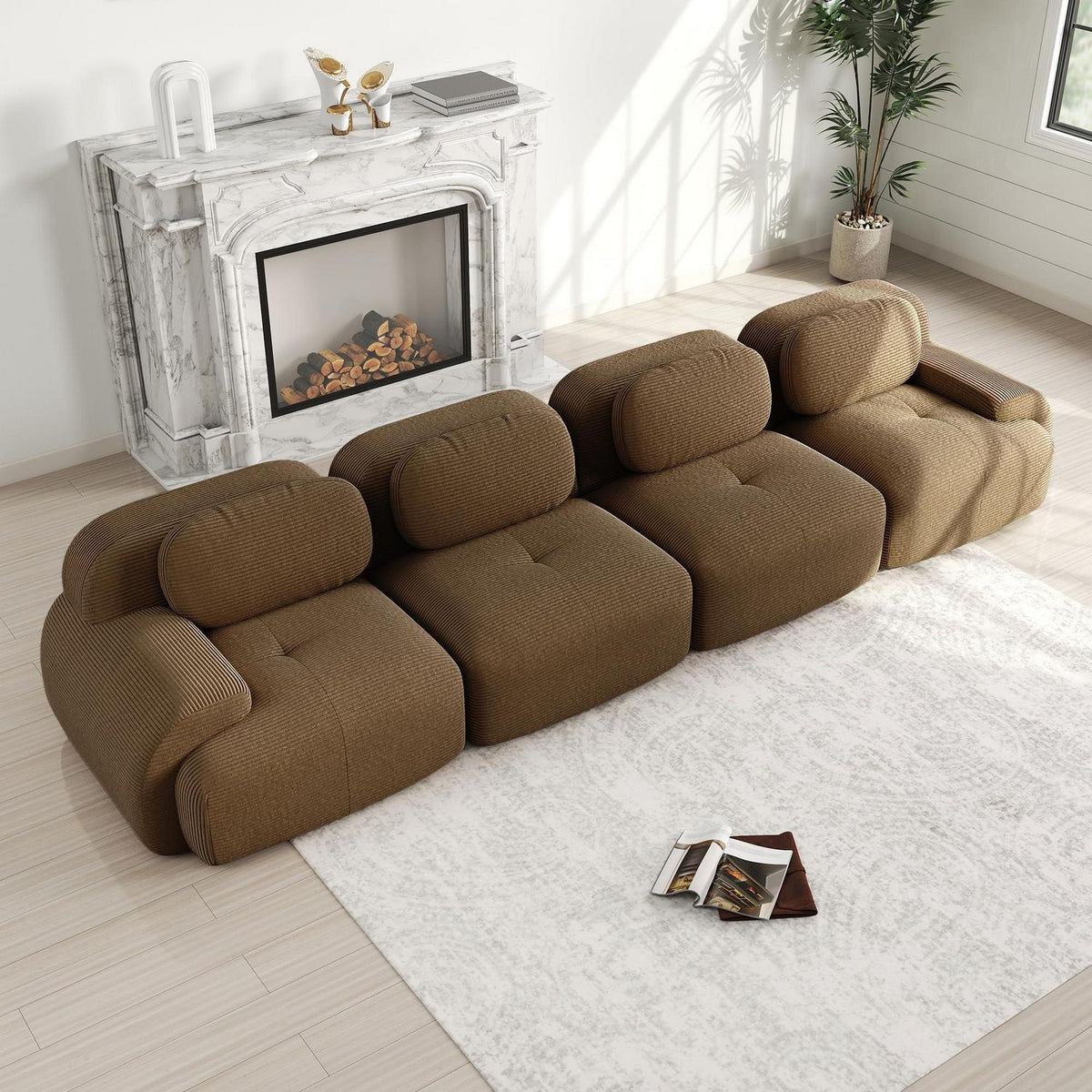 4-Sitzer Cord Sofa Braun – Wohnzimmer Couch mit Komfort