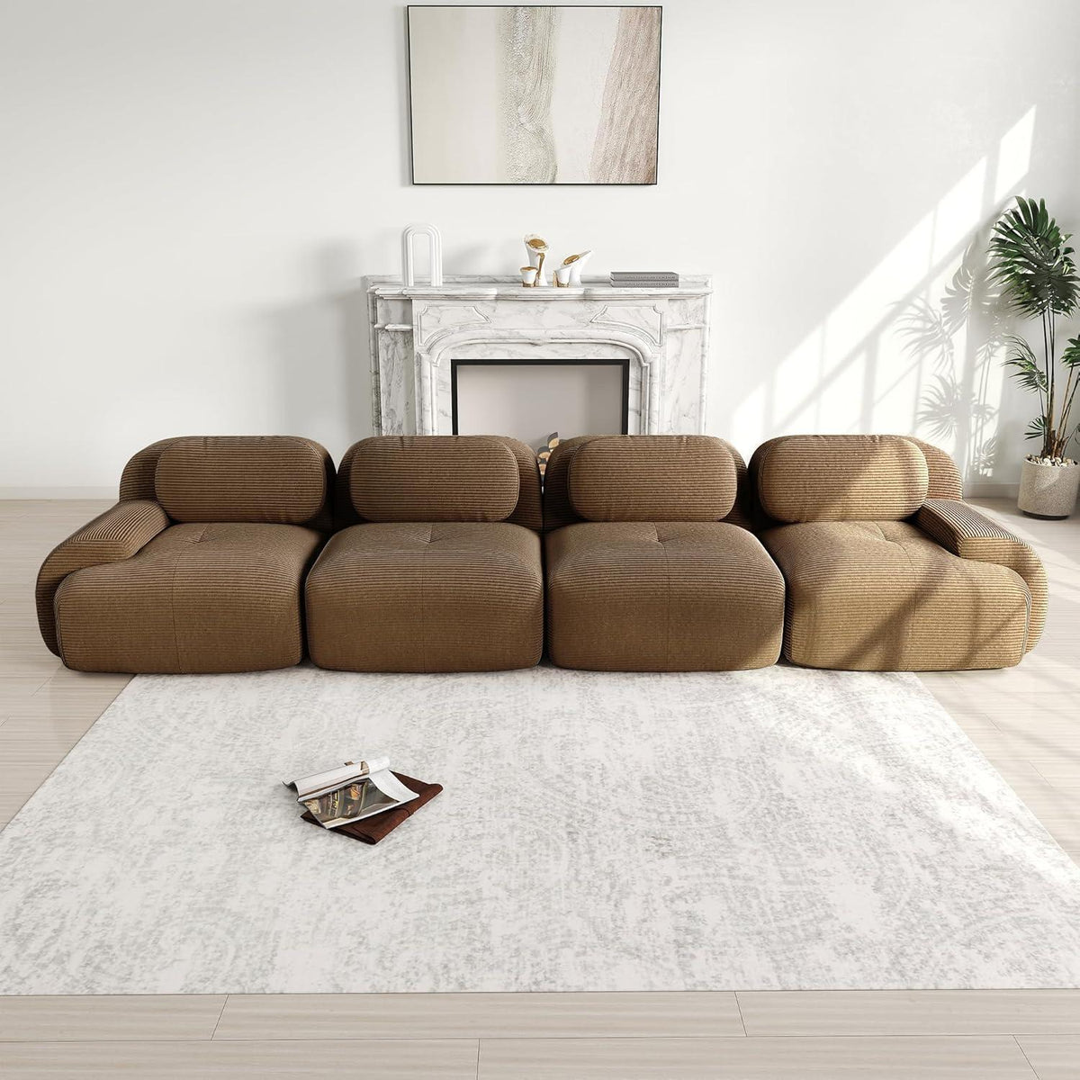 4-Sitzer Cord Sofa Braun – Wohnzimmer Couch mit Komfort