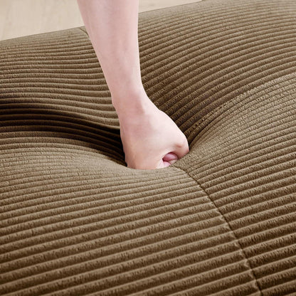 U-förmiges Cord Sofa (3-Sitzer + 2 Hocker) Braun
