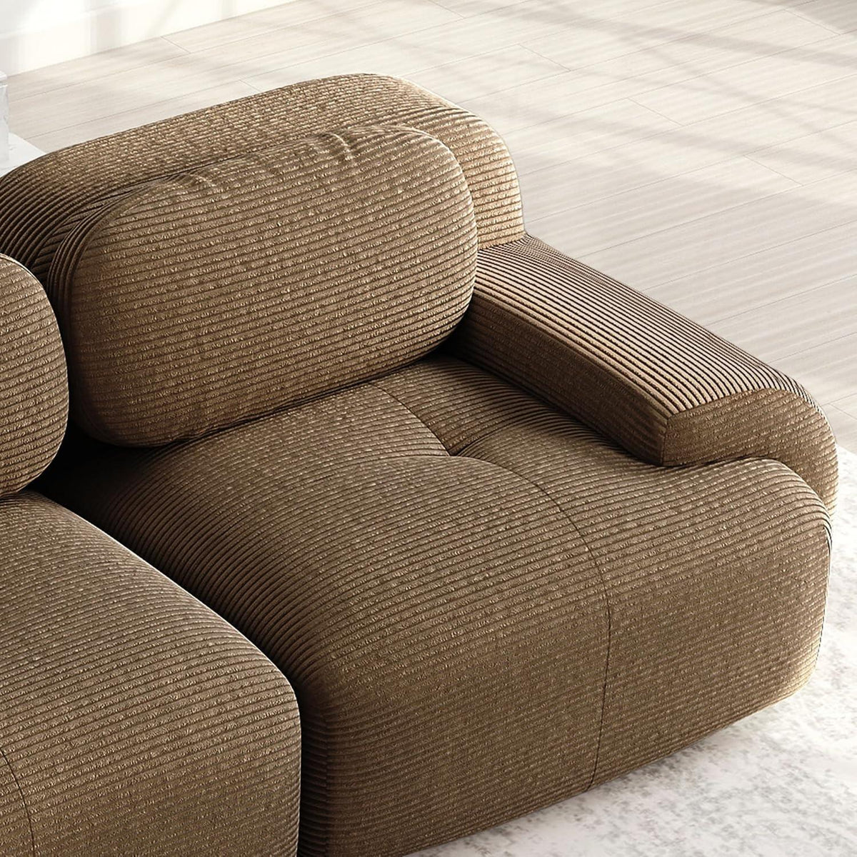 U-förmiges Cord Sofa (3-Sitzer + 2 Hocker) Braun
