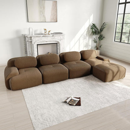 L-förmiges Sofa Cord Stoff Braun (4-Sitzer + Hocker) für Wohnzimmer