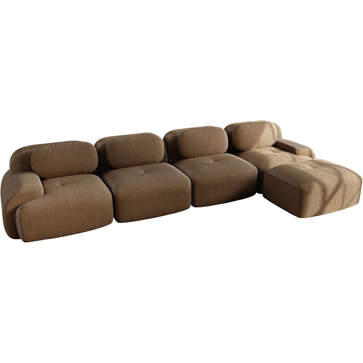 L-förmiges Sofa Cord Stoff Braun (4-Sitzer + Hocker) für Wohnzimmer