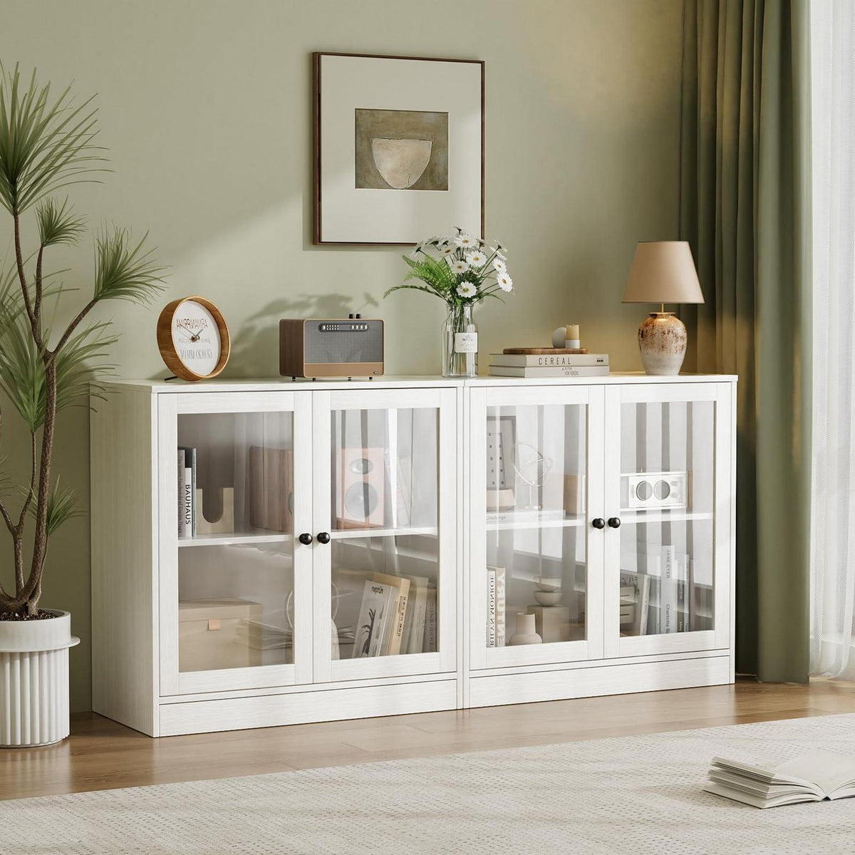 Sideboard mit Glastüren – Weißer Aufbewahrungsschrank für Wohnzimmer